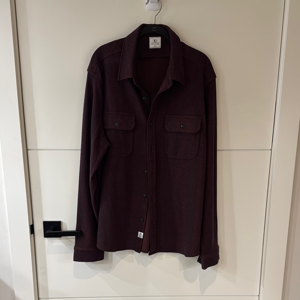 Men's red and black herringbone flannel shirt
